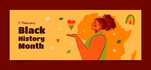 Flat social media cover template for black history month celebration
