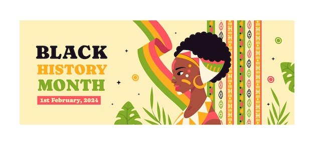 Vettore gratuito modello di copertina piatta sui social media per la celebrazione del mese della storia nera