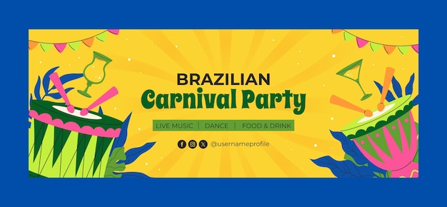 Flat social media cover template for brazilian carnival celebration