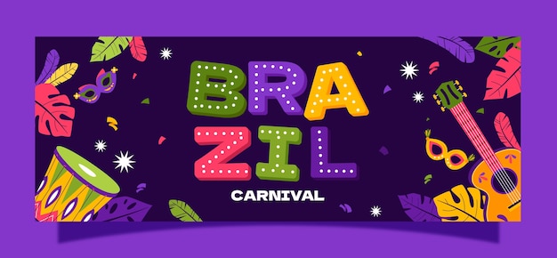 Flat social media cover template for brazilian carnival celebration