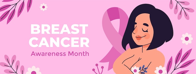 Flat social media cover template for breast cancer awareness month