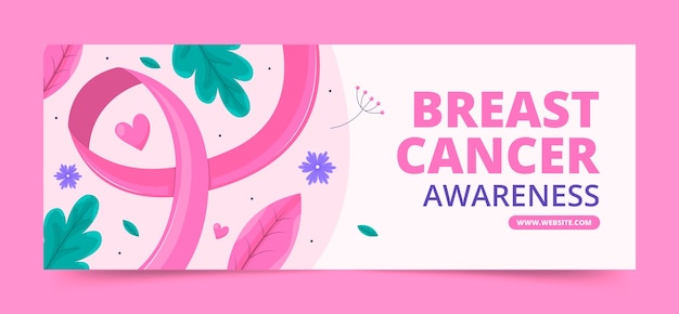 유방암 인식의 달을 위한 플랫 소셜 미디어 표지 템플릿