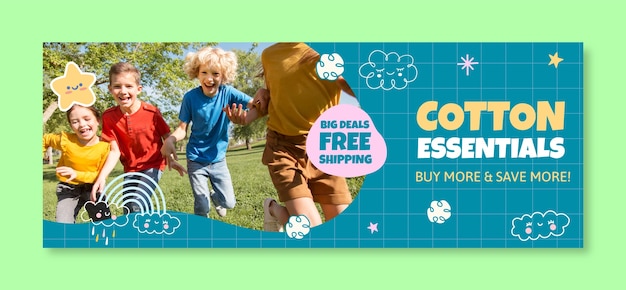 Free vector flat social media cover template for children