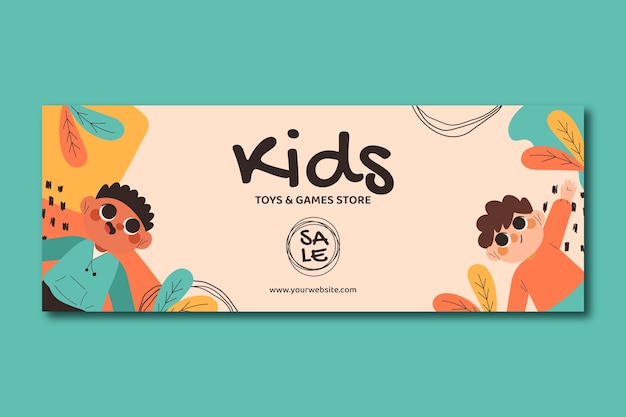 Free vector flat social media cover template for children