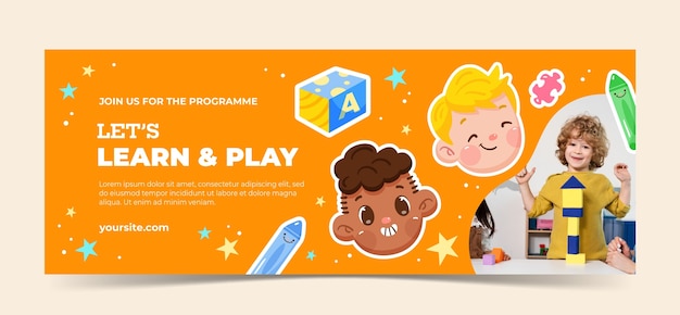 Free vector flat social media cover template for children