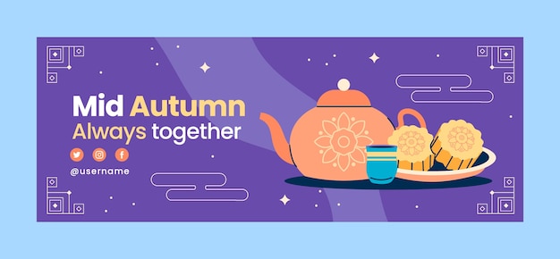 Flat social media cover template for chinese mid-autumn festival celebration