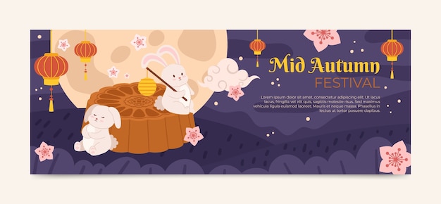 Плоский шаблон обложки социальных сетей для празднования китайского фестиваля середины осени