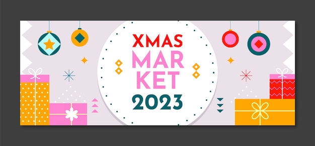 Flat social media cover template for christmas market