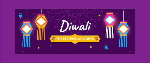 Vettore gratuito modello di copertina piatto per social media per la celebrazione del festival di diwali