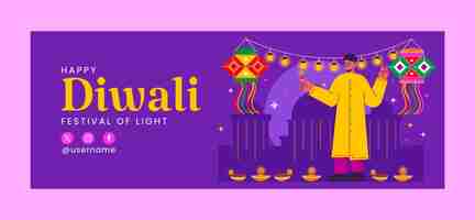 Free vector flat social media cover template for diwali festival celebration