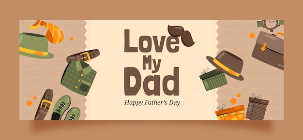 Плоский шаблон обложки в социальных сетях для празднования дня отца