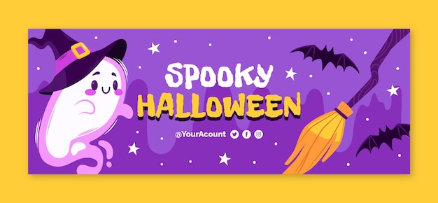 Бесплатное векторное изображение Плоский шаблон обложки в социальных сетях для сезона хэллоуина