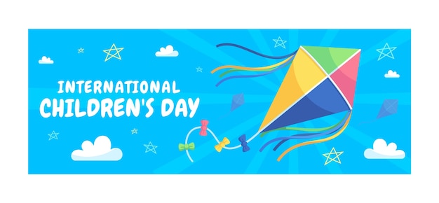 Бесплатное векторное изображение Плоский шаблон обложки в социальных сетях для празднования международного дня защиты детей