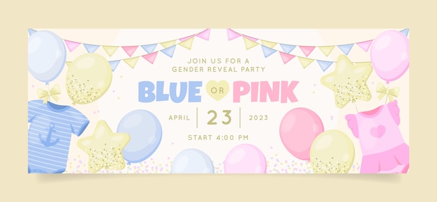 Плоский шаблон обложки в социальных сетях для вечеринки по раскрытию пола
