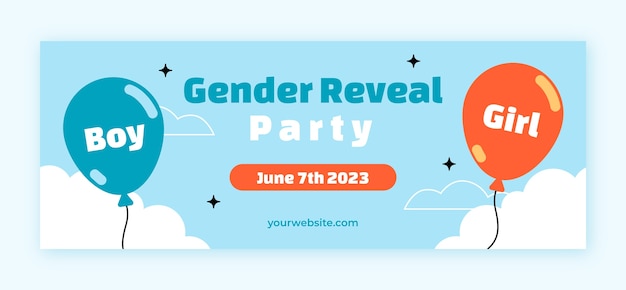Flat social media cover template for gender reveal party
