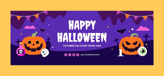 Flat social media cover template for halloween celebration