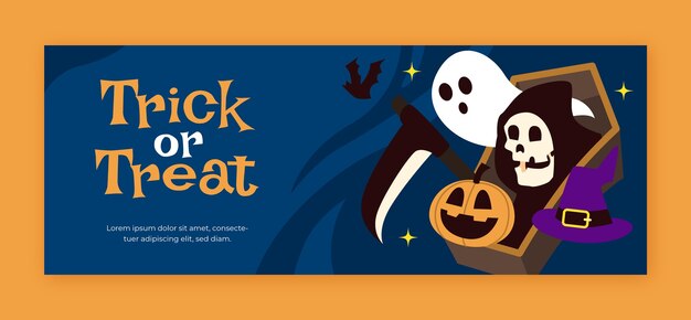 Flat social media cover template for halloween celebration