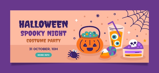 Flat social media cover template for halloween celebration