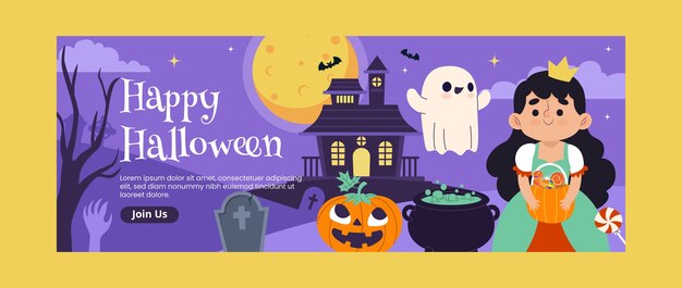 Flat social media cover template for halloween season celebration