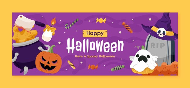 Плоский шаблон обложки для социальных сетей для празднования сезона хэллоуина