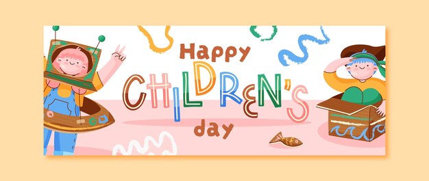 국제 어린이 날 축하를 위한 플랫 소셜 미디어 표지 템플릿