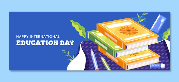 Free vector flat social media cover template for international day of education