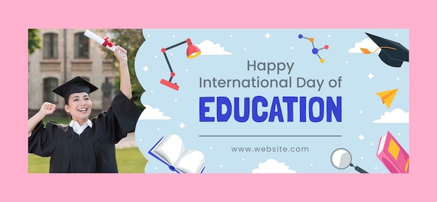 Free vector flat social media cover template for international day of education