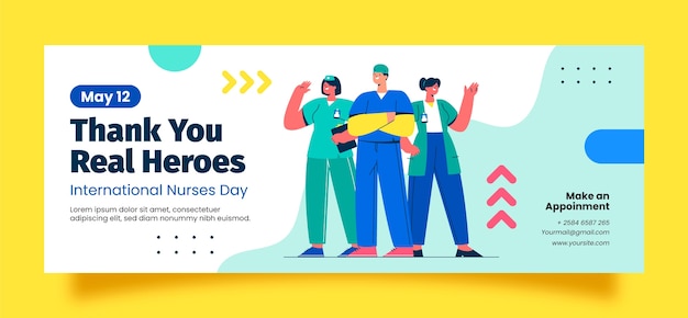 Flat social media cover template for international nurses day celebration