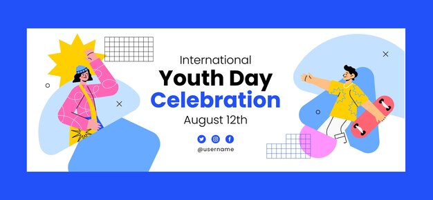 flat social media cover template for international youth day celebration