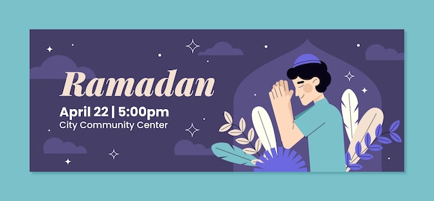 Flat social media cover template for islamic ramadan celebration