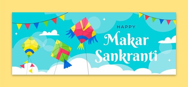 Flat social media cover template for makar sankranti festival