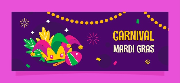 Modello di copertina piatta per i social media per il festival del mardi gras