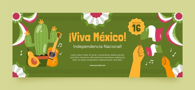 flat social media cover template for mexico independence day celebration