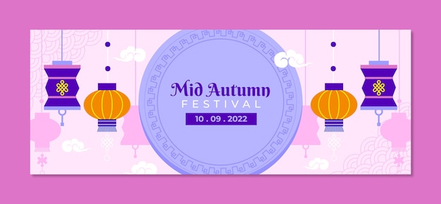 Flat social media cover template for mid autumn festival celebration