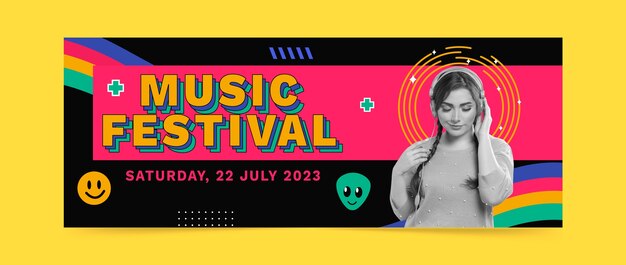 Flat social media cover template for music festival