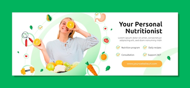Free vector flat social media cover template for nutritionist