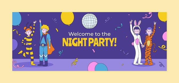 Плоский шаблон обложки в социальных сетях для празднования пижамной вечеринки