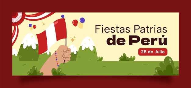 Flat social media cover template for peruvian fiestas patrias celebrations
