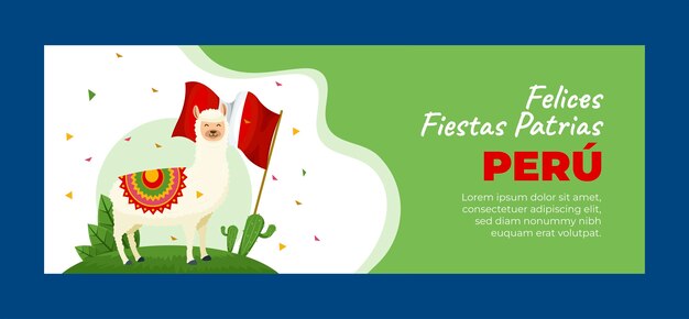 Flat social media cover template for peruvian fiestas patrias celebrations