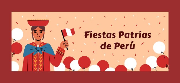 Flat social media cover template for peruvian fiestas patrias celebrations