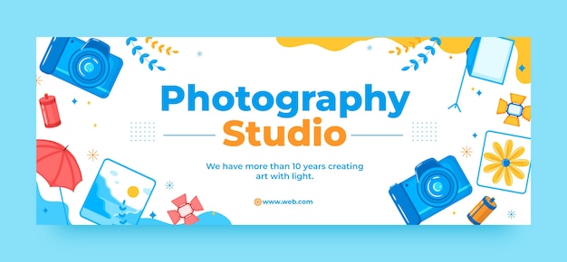 Flat social media cover template for photographer career