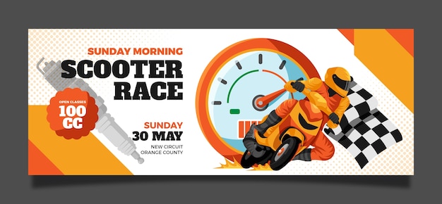 Flat social media cover template for racing with motorcycle