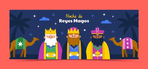 Vettore gratuito modello di copertina piatta per i social media per reyes magos