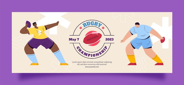 Vettore gratuito modello piatto di copertina dei social media per il campionato di rugby