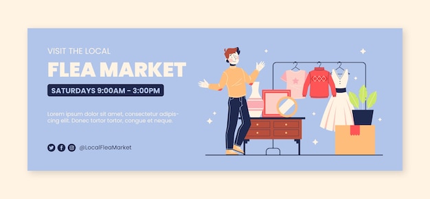 Free vector flat social media cover template for second-hand flea market event