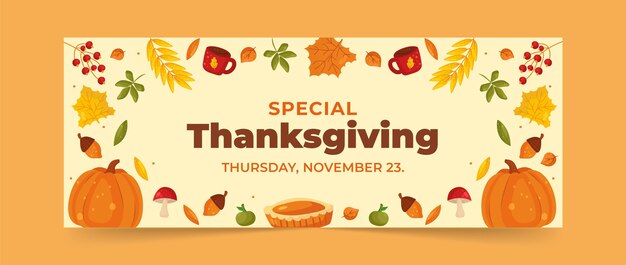 Flat social media cover template for thanksgiving celebration