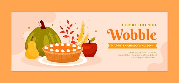 Free vector flat social media cover template for thanksgiving with pumpkin pie