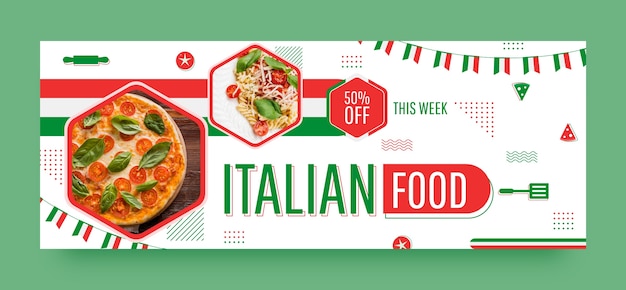 Free vector flat social media cover template for traditional italian food restaurant