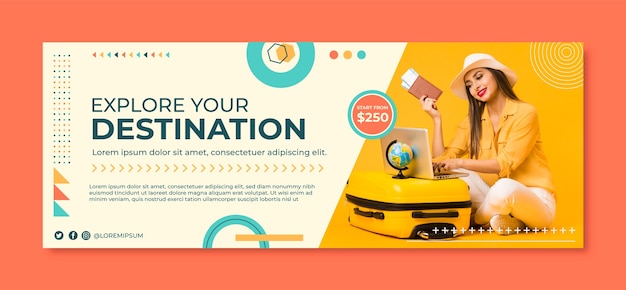 Flat social media cover template for travel agency