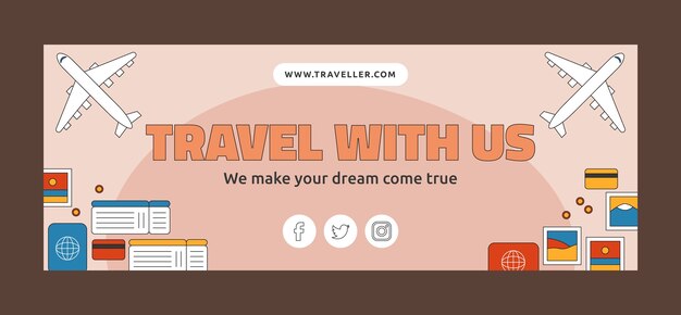 Flat social media cover template for travel agency